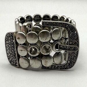Premier Designs Silver-Tone Buckle Stretch Bracelet with Rhinestone Accents